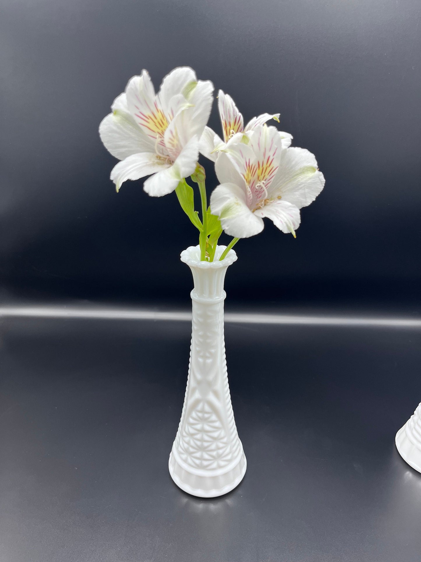 Vintage Milk Glass Stars and Bars Bud Vase by Anchor Hocking 9" Set of 4 | White Pressed Glass