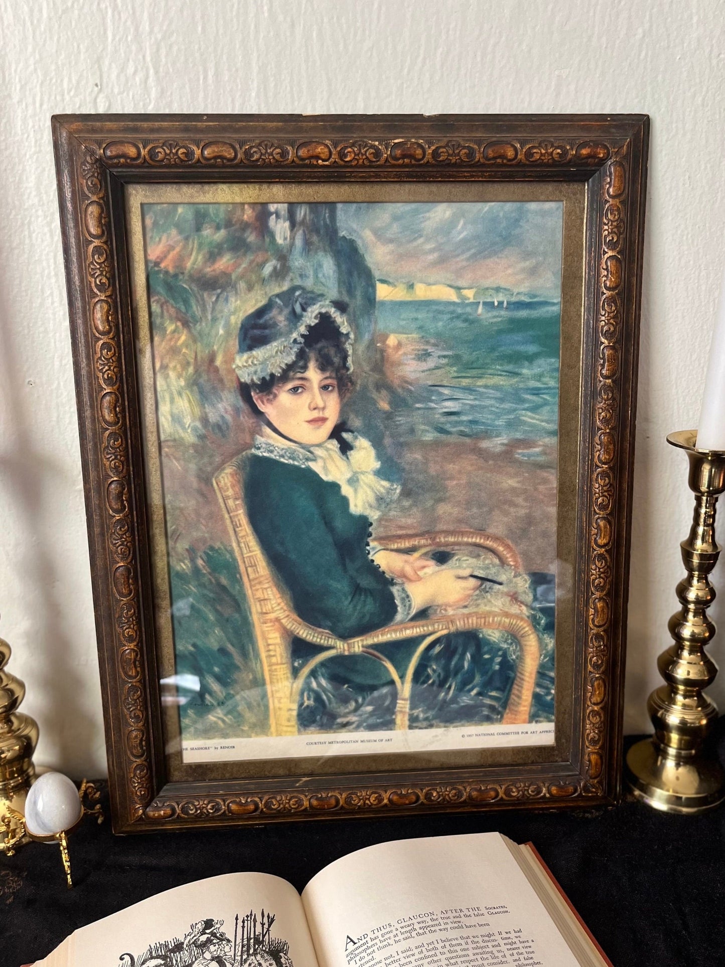 Vintage Framed Renoir - By the Seashore Frame Size 18” x 14” 1937 NCAA Print | Victorian Home Decor | Dark Academia Gallery Wall