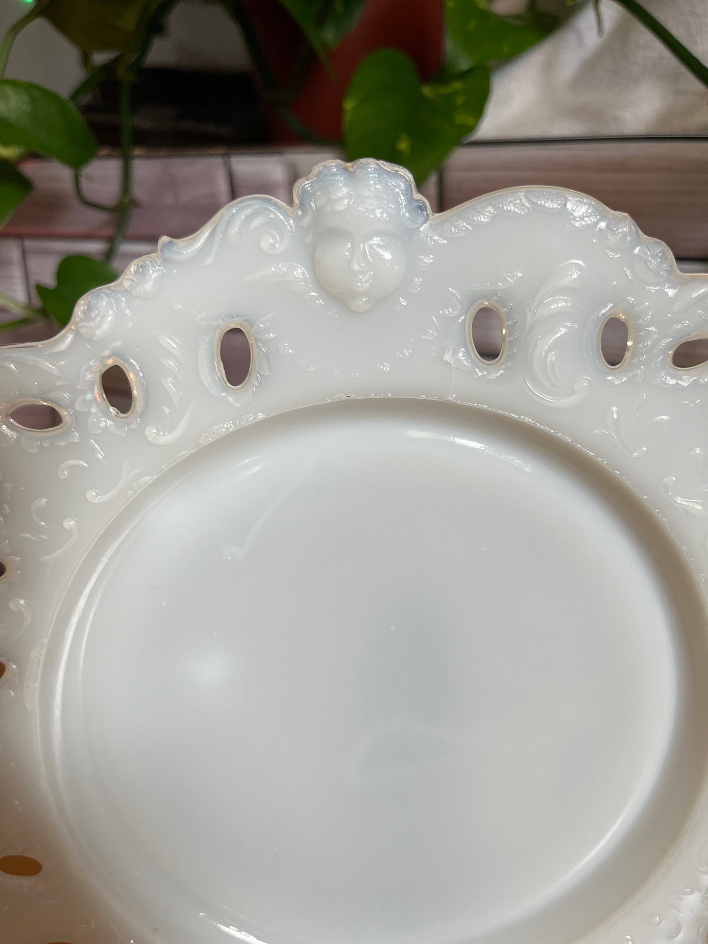 Antique Dithridge Opaline Milk Glass Cherub Plate - 9” Early 1900’s Rare Vintage | Victorian Home Decor | Early 20th Century Collectable