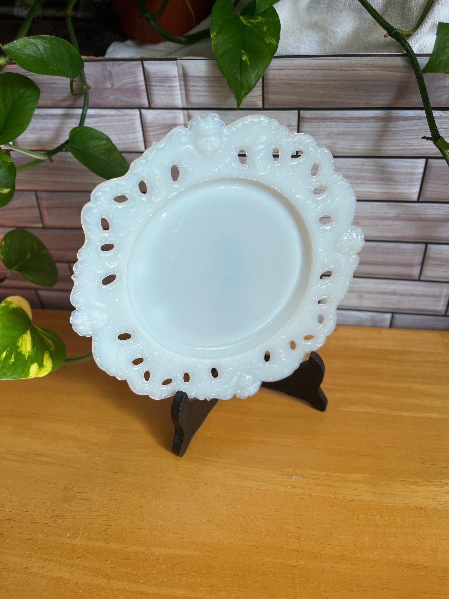 Antique Dithridge Opaline Milk Glass Cherub Plate - 9” Early 1900’s Rare Vintage | Victorian Home Decor | Early 20th Century Collectable