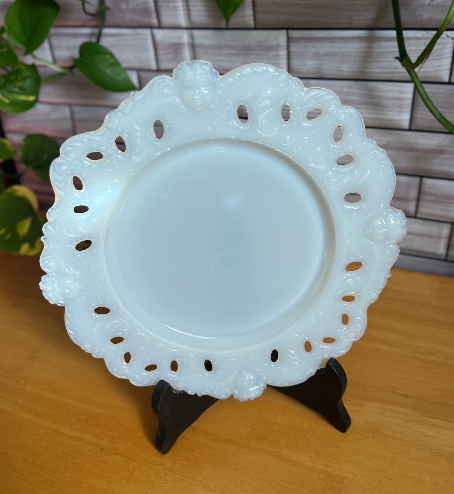 Antique Dithridge Opaline Milk Glass Cherub Plate - 9” Early 1900’s Rare Vintage | Victorian Home Decor | Early 20th Century Collectable