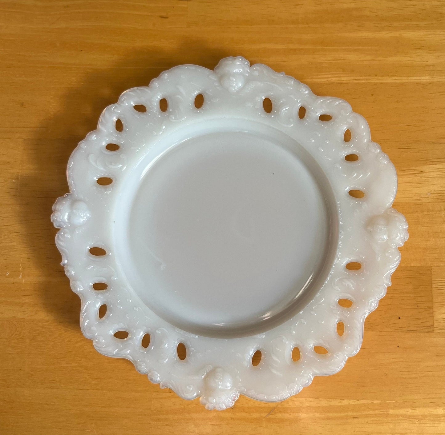 Antique Dithridge Opaline Milk Glass Cherub Plate - 9” Early 1900’s Rare Vintage | Victorian Home Decor | Early 20th Century Collectable