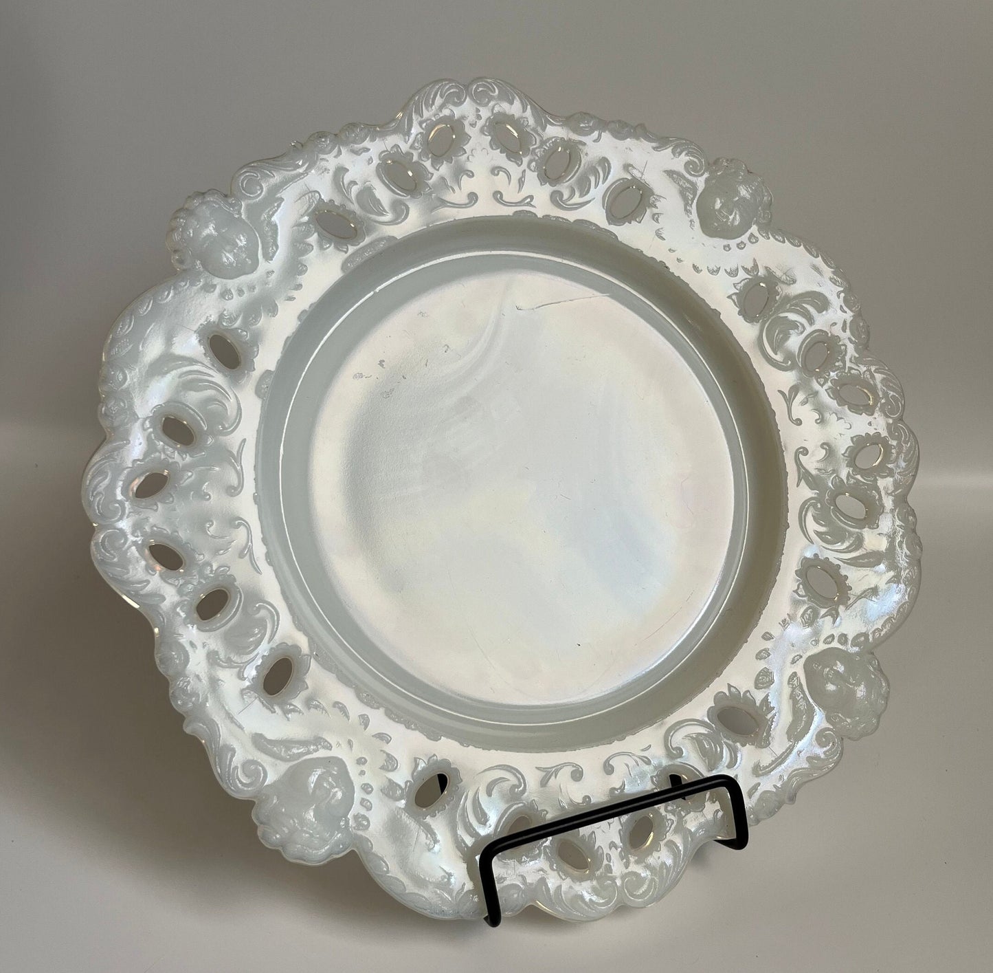 Antique Dithridge Opaline Milk Glass Cherub Plate - 9” Early 1900’s Rare Vintage | Victorian Home Decor | Early 20th Century Collectable