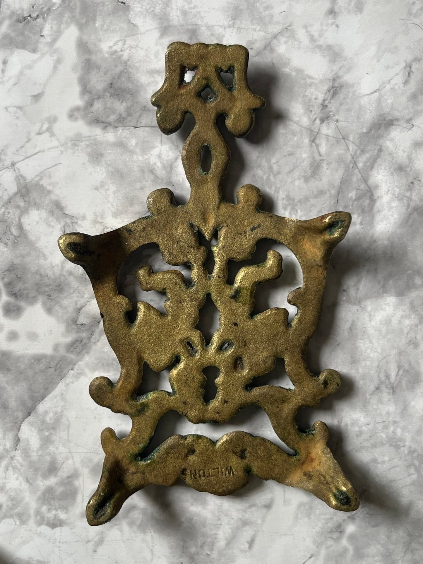 Antique Brass Cherub Trivet by Wilton - Ornate Vintage Decorative Hot Plate, Elegant Angel Kitchen Decor, Cherub Design Footed Pot Holder