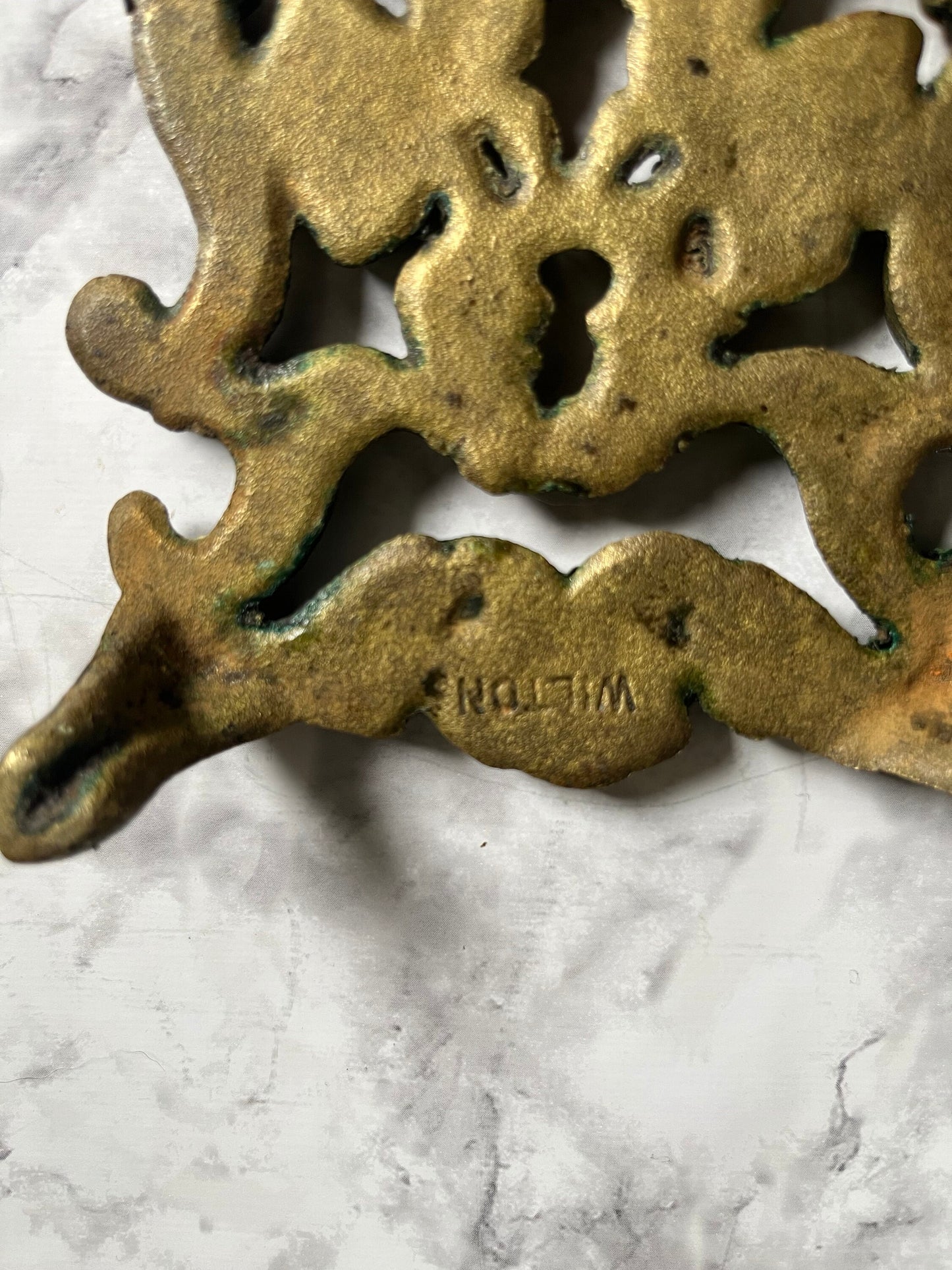 Antique Brass Cherub Trivet by Wilton - Ornate Vintage Decorative Hot Plate, Elegant Angel Kitchen Decor, Cherub Design Footed Pot Holder
