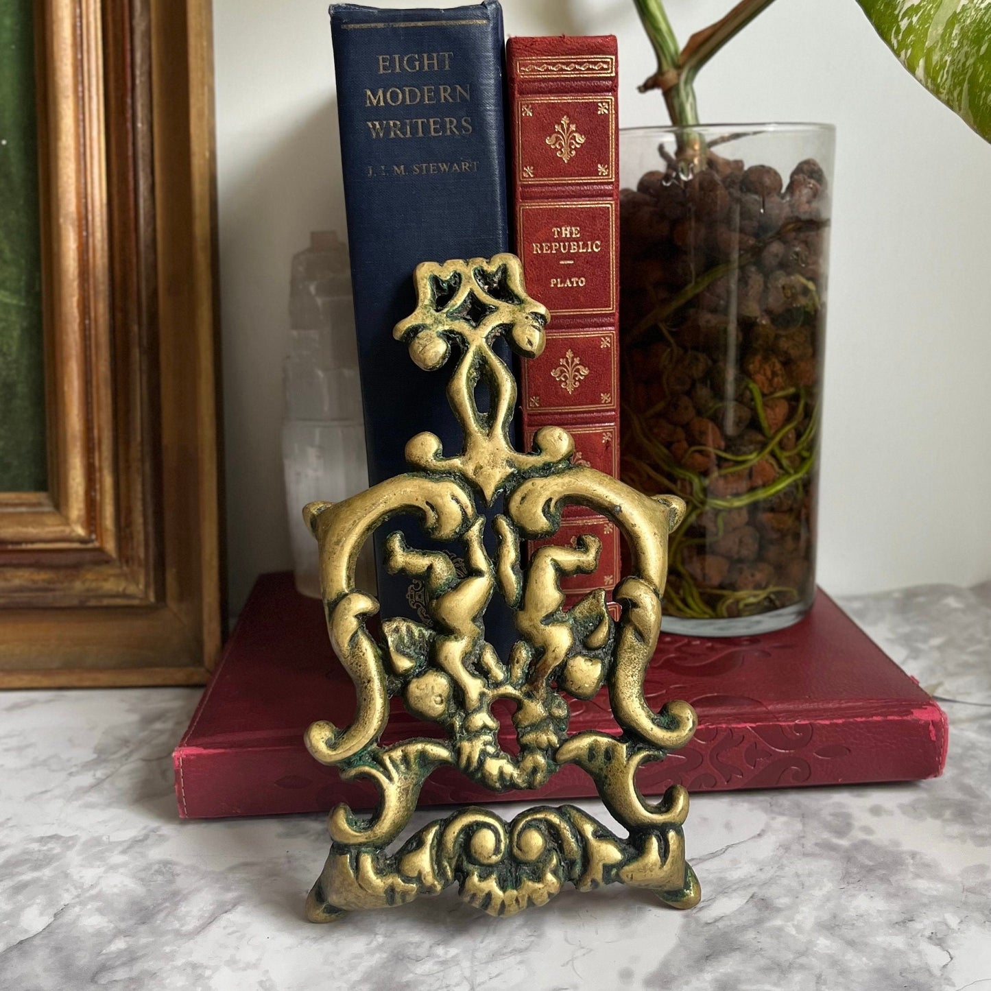 Antique Brass Cherub Trivet by Wilton - Ornate Vintage Decorative Hot Plate, Elegant Angel Kitchen Decor, Cherub Design Footed Pot Holder