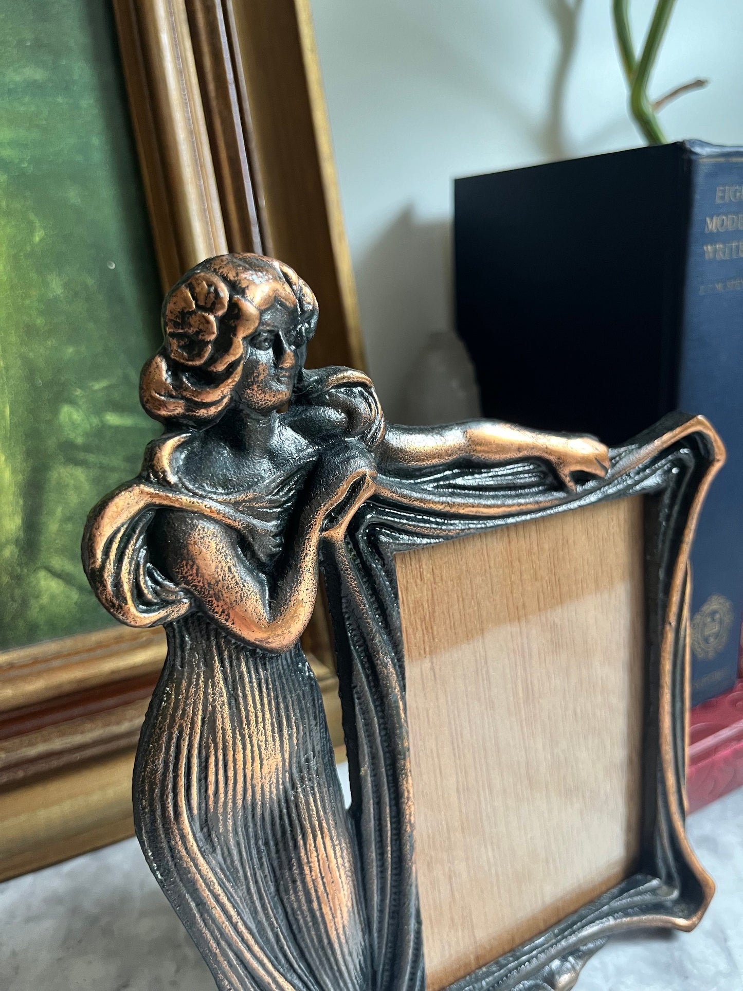 Antique Bronze Art Nouveau Picture Frame Victorian Woman Tabletop Photo Frame Ornate Vintage Decor Elegant Display for Photos or Art 4"x6"