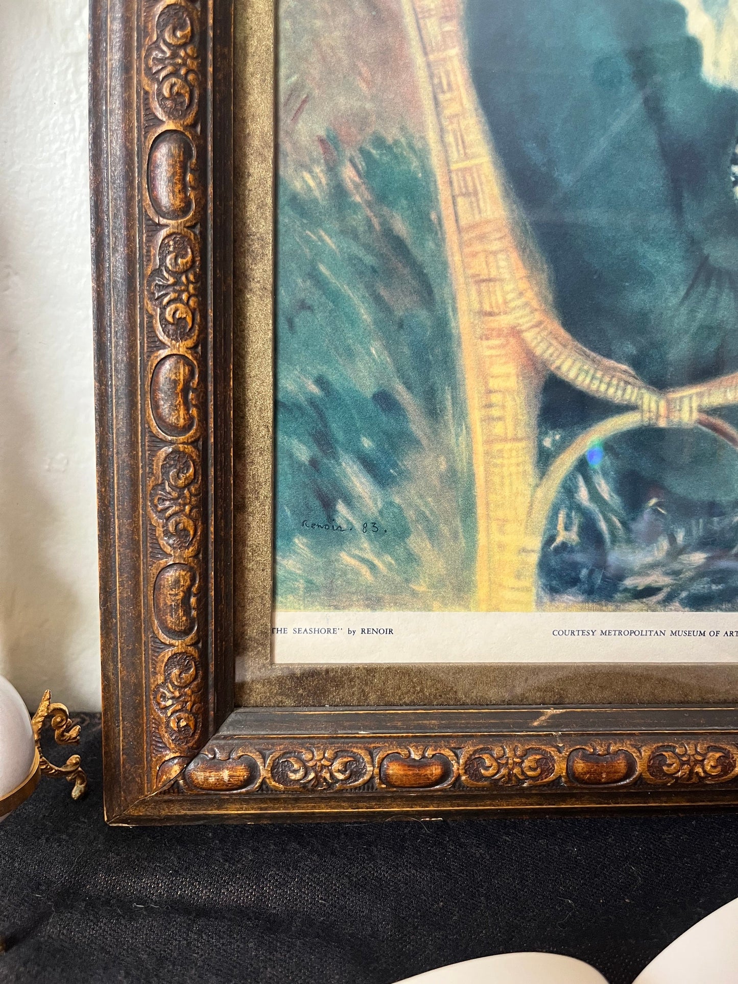Vintage Framed Renoir - By the Seashore Frame Size 18” x 14” 1937 NCAA Print | Victorian Home Decor | Dark Academia Gallery Wall