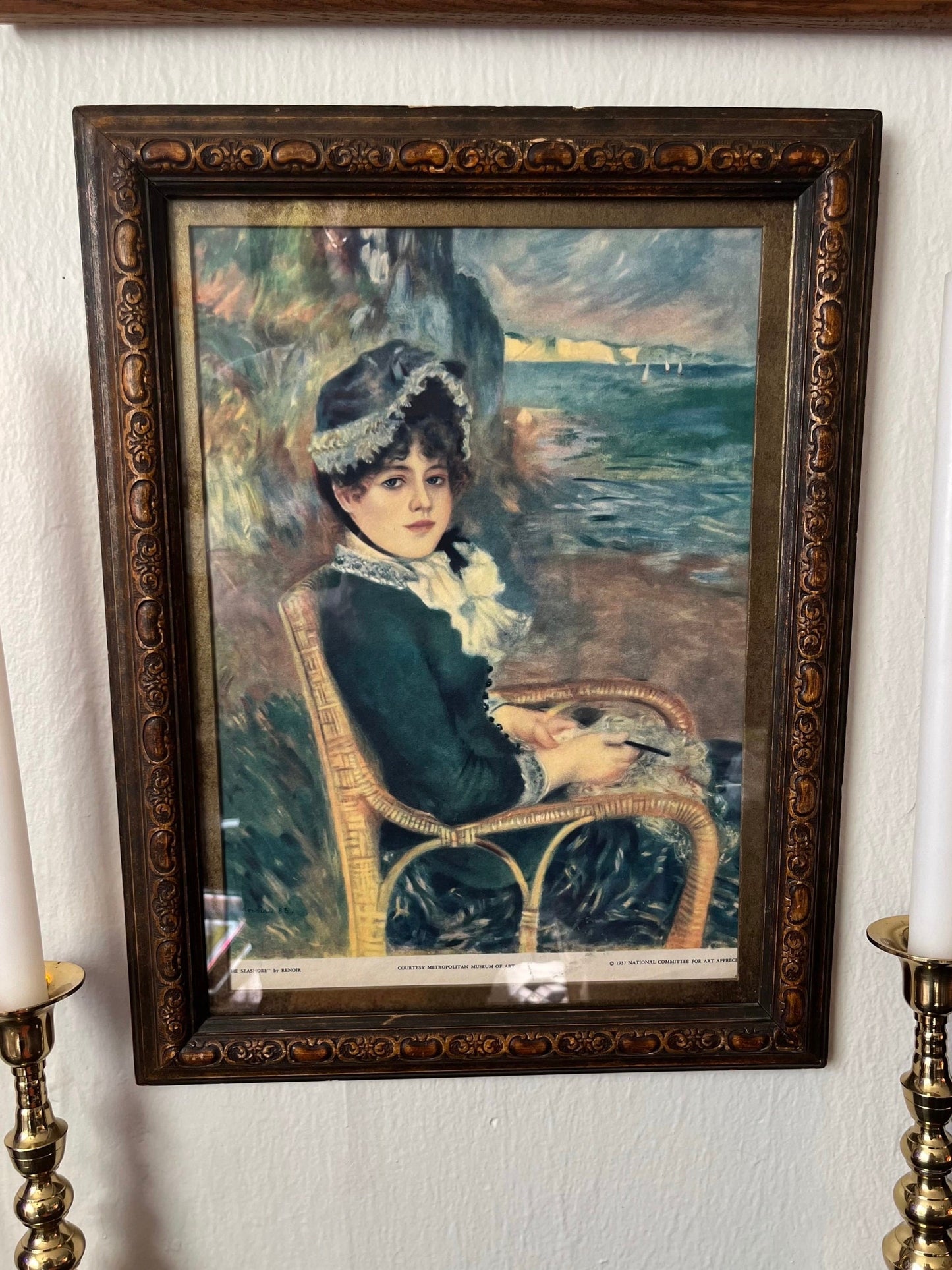 Vintage Framed Renoir - By the Seashore Frame Size 18” x 14” 1937 NCAA Print | Victorian Home Decor | Dark Academia Gallery Wall