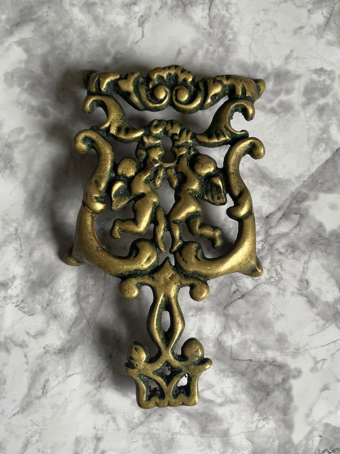 Antique Brass Cherub Trivet by Wilton - Ornate Vintage Decorative Hot Plate, Elegant Angel Kitchen Decor, Cherub Design Footed Pot Holder