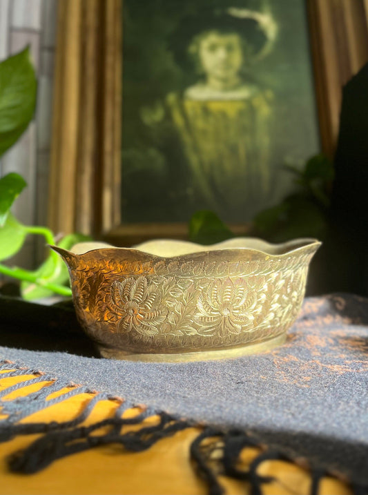 Vintage Brass Etched Embossed Decorative Bowl Candy Dish Made in India | Mid Century Modern Home Decor | Maximalist Aesthetic