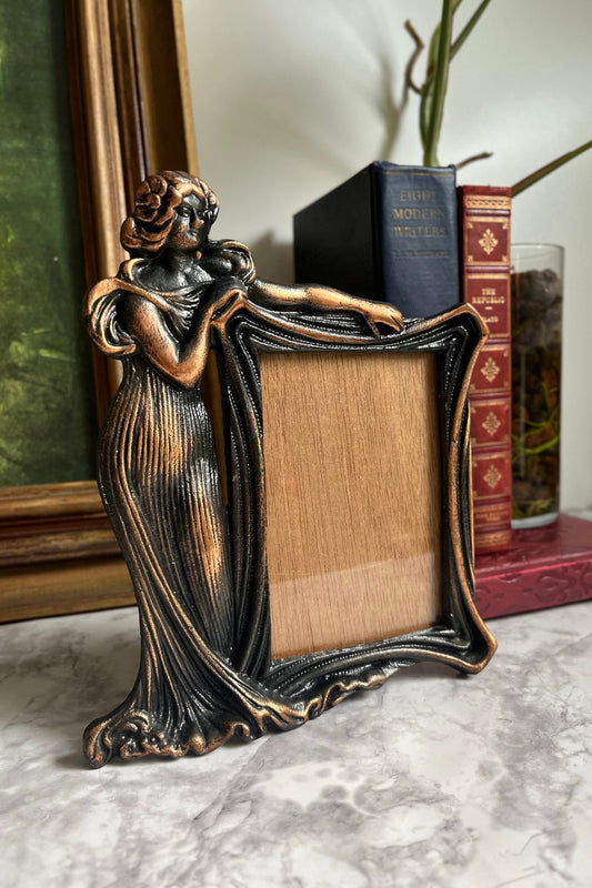 Antique Bronze Art Nouveau Picture Frame Victorian Woman Tabletop Photo Frame Ornate Vintage Decor Elegant Display for Photos or Art 4"x6"